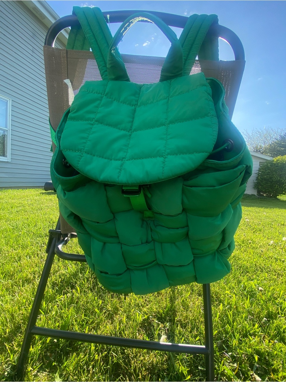 Quilted Green Puffer Backpack - Women Sol and Selene